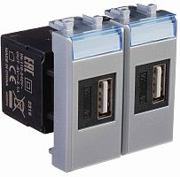 Розетка USB тип А+А модульная DKC Avanti 2-м. 2 мод. 2100мА закаленная сталь картинка